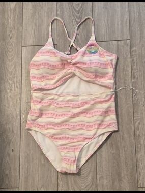 Hurley Pink & Cream Striped One-Piece Swimsuit with Pastel Accents